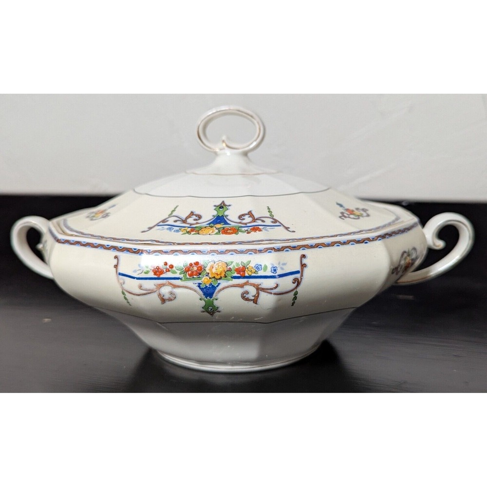 Vintage Myott Staffordshire Paramount Lg Covered Vegetable Bowl Enameled Flowers